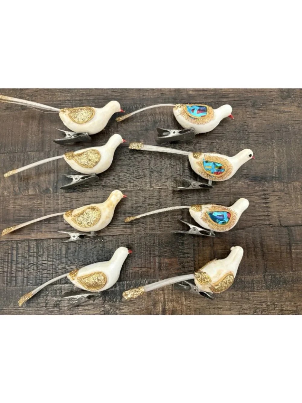 Vintage Birds Dove Christmas Ornaments Flocked Glitter 7.5
